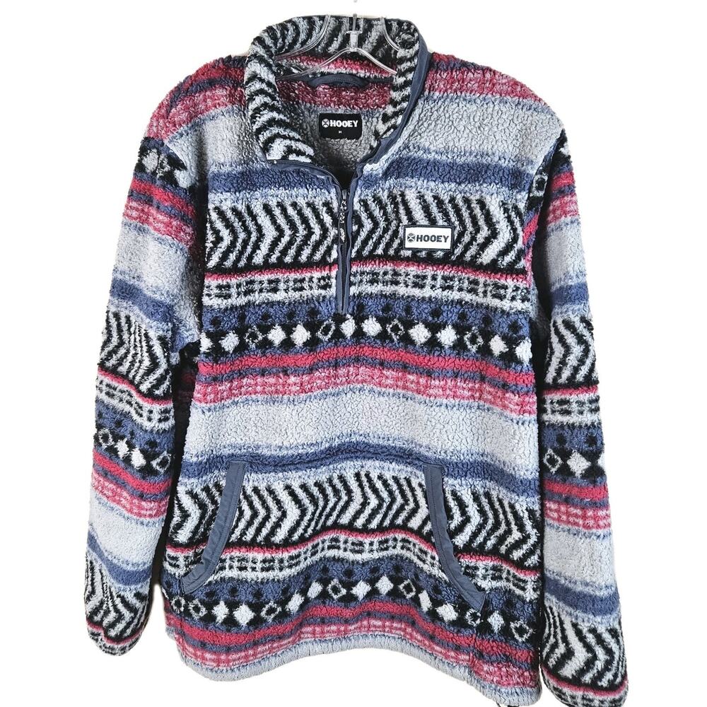 Hooey Fleece Pullover womens M Western Aztec Jacket 1/4 Zip Kangaroo pocket